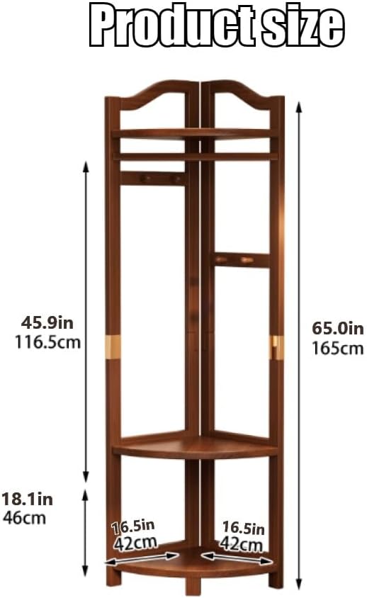 Natural Wood Corner Coat Rack Shelves
