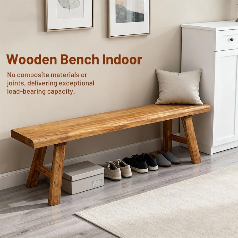 Narrow Rustic Farmhouse Wood Bench