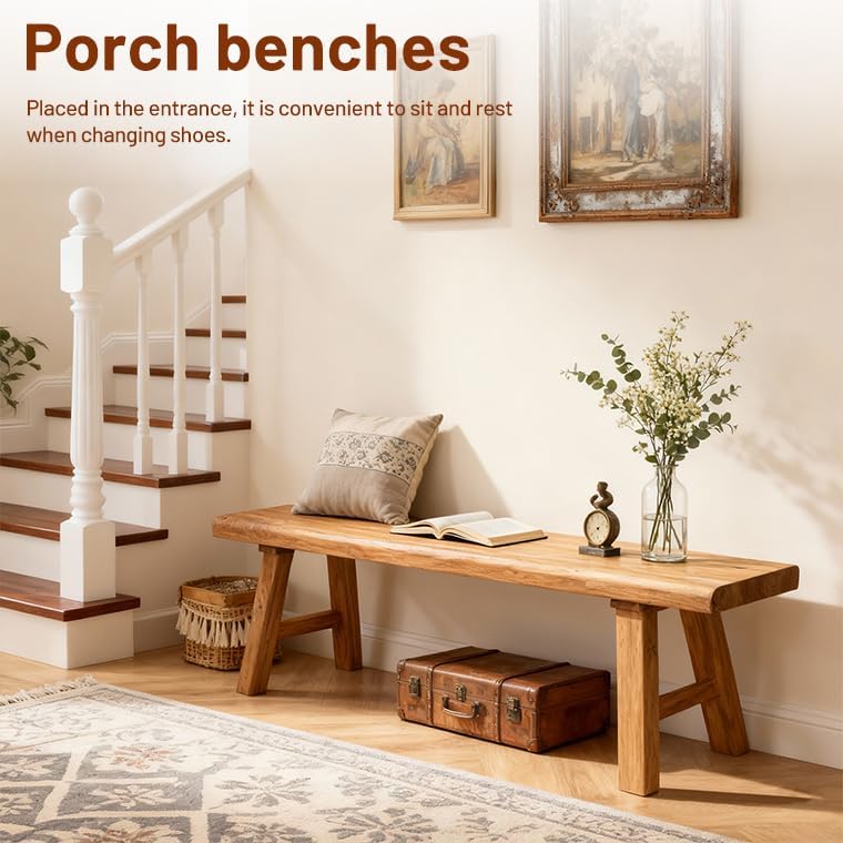 Narrow Rustic Farmhouse Wood Bench