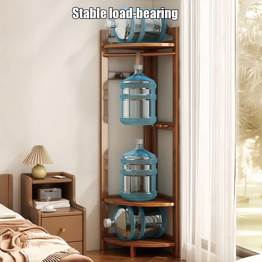 Natural Wood Corner Coat Rack Shelves