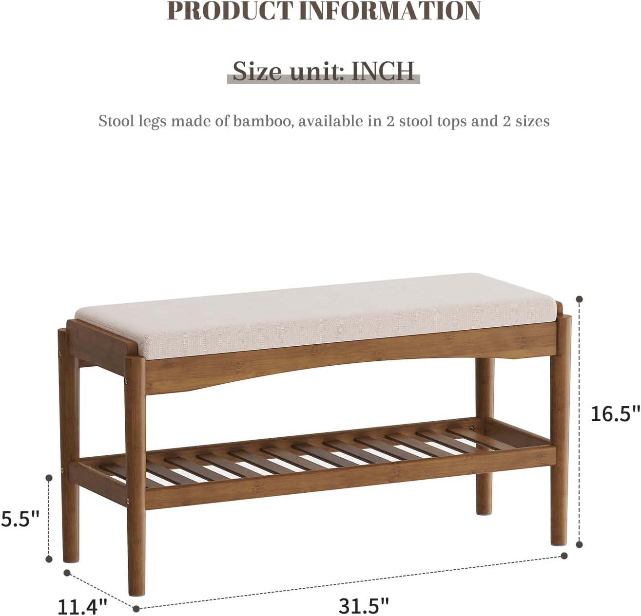 Brown Bamboo 2-Tier Cushioned Shoe Bench