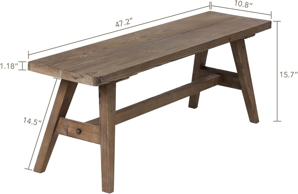 47 Inch Brown Farmhouse Solid Wood Bench