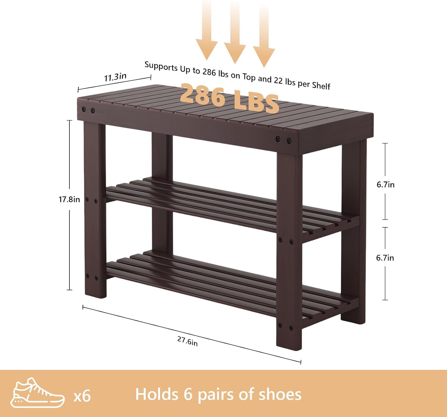 Brown 3-Tier Bamboo Shoe Bench