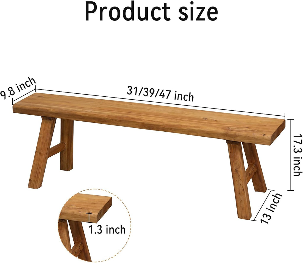 Narrow Rustic Farmhouse Wood Bench