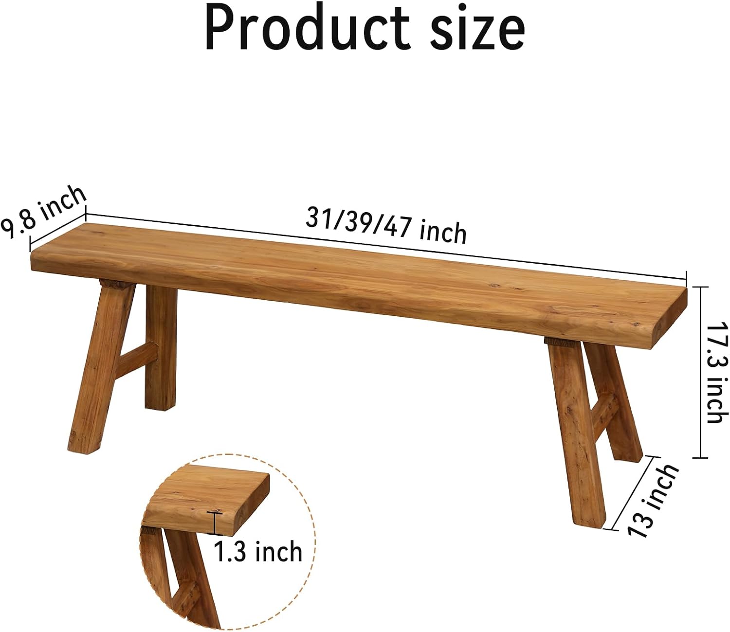Narrow Rustic Farmhouse Wood Bench