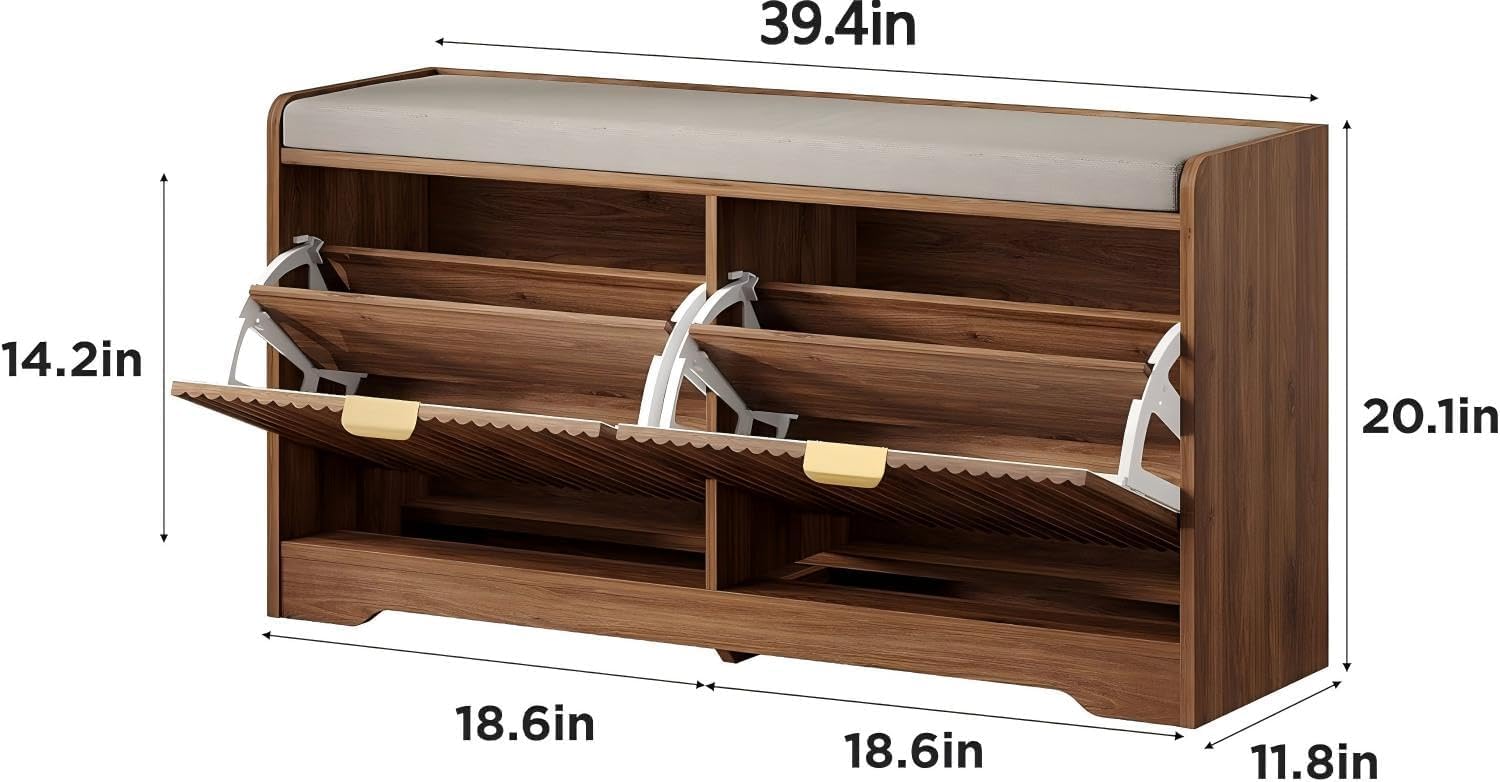 Walnut Fluted Storage Shoe Bench