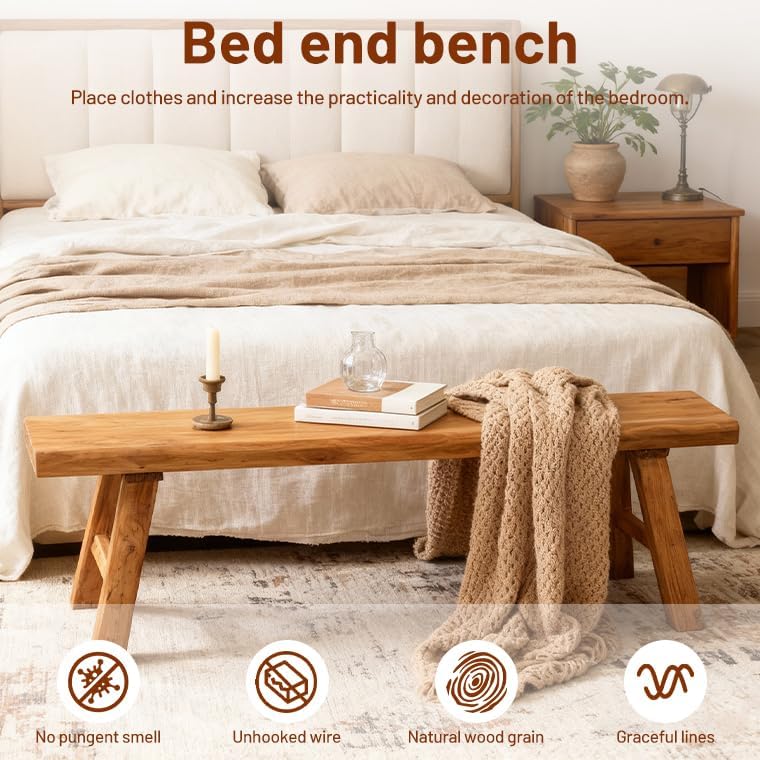 Narrow Rustic Farmhouse Wood Bench