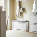 White Small Cushioned Flip Drawer Shoe Bench