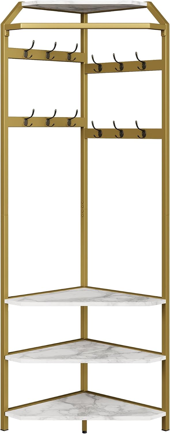 Gold Corner Hall Tree Shoe Storage Rack