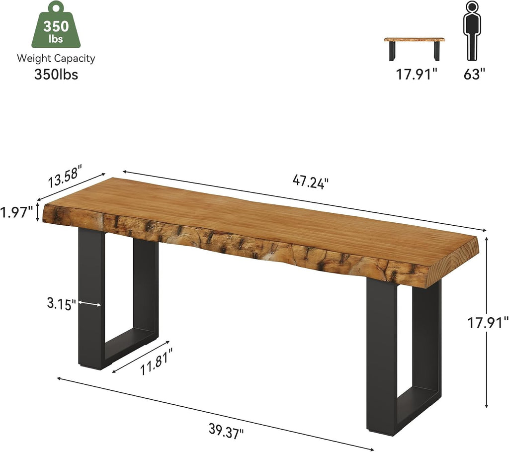 47 Inch Industrial Wood Shoe Bench with Metal Legs