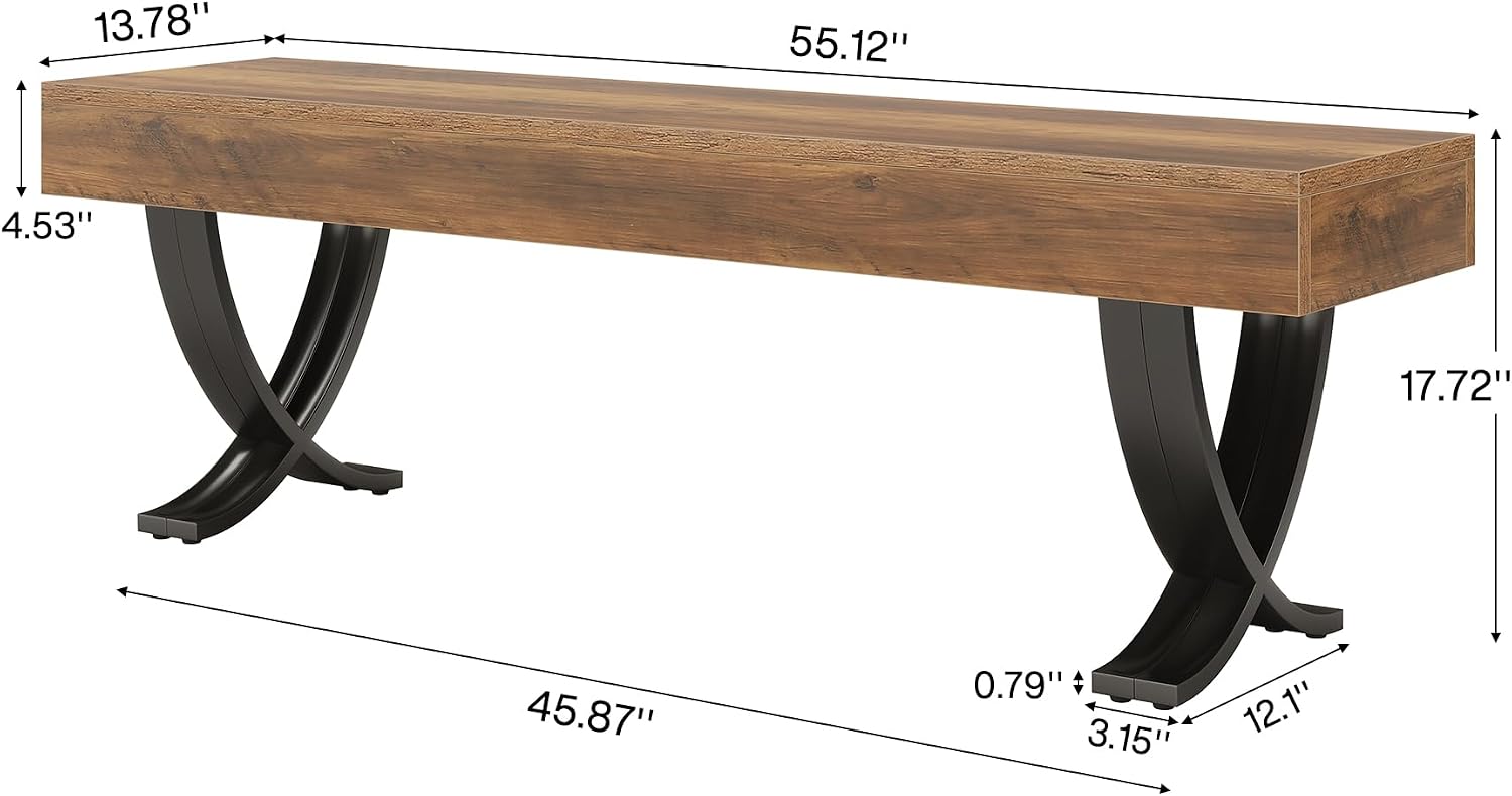 55 Inch Industrial Wood Shoe Bench with Metal X Legs