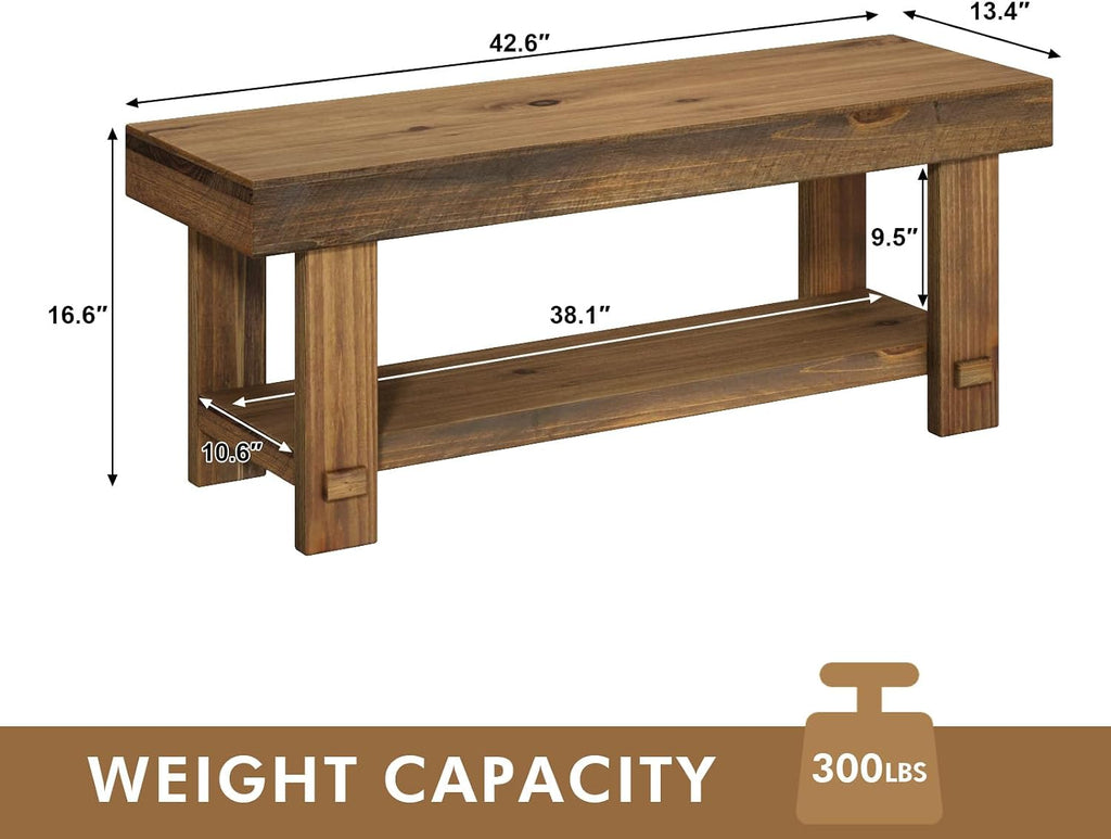 42.6" Natural Farmhouse Storage Bench
