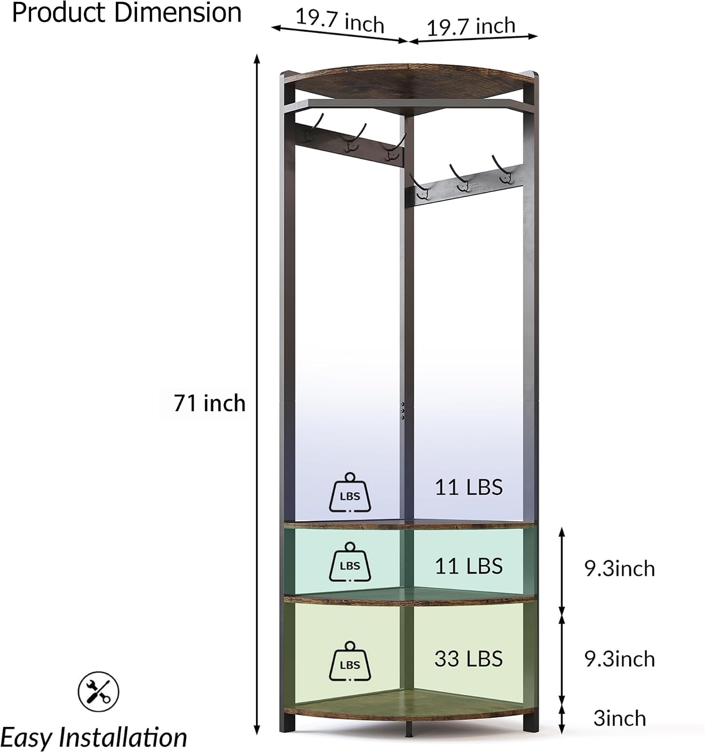 Brown Black Corner Hall Tree Rack