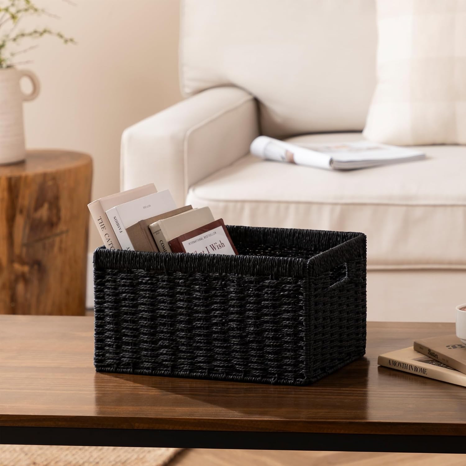 Black Foldable Wicker Storage Baskets