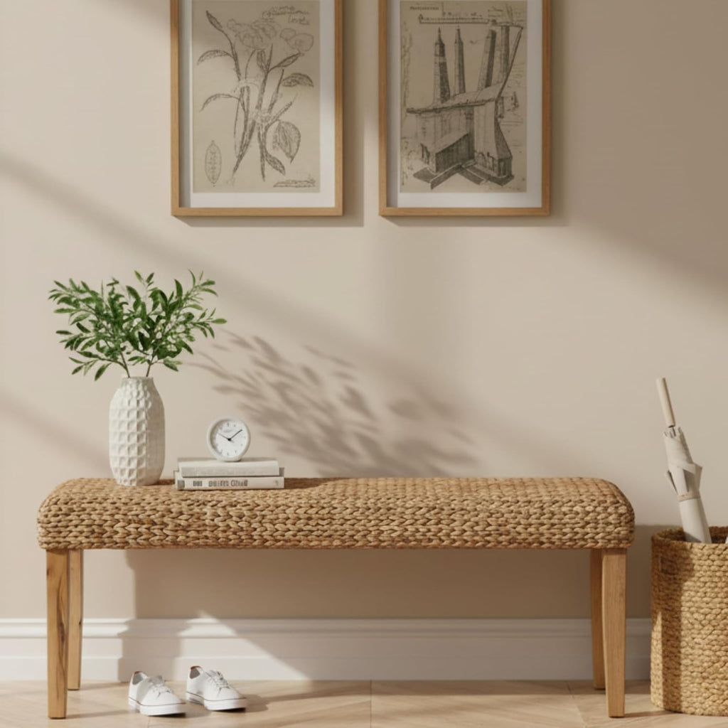 Acacia Bench Hyacinth Woven Seat