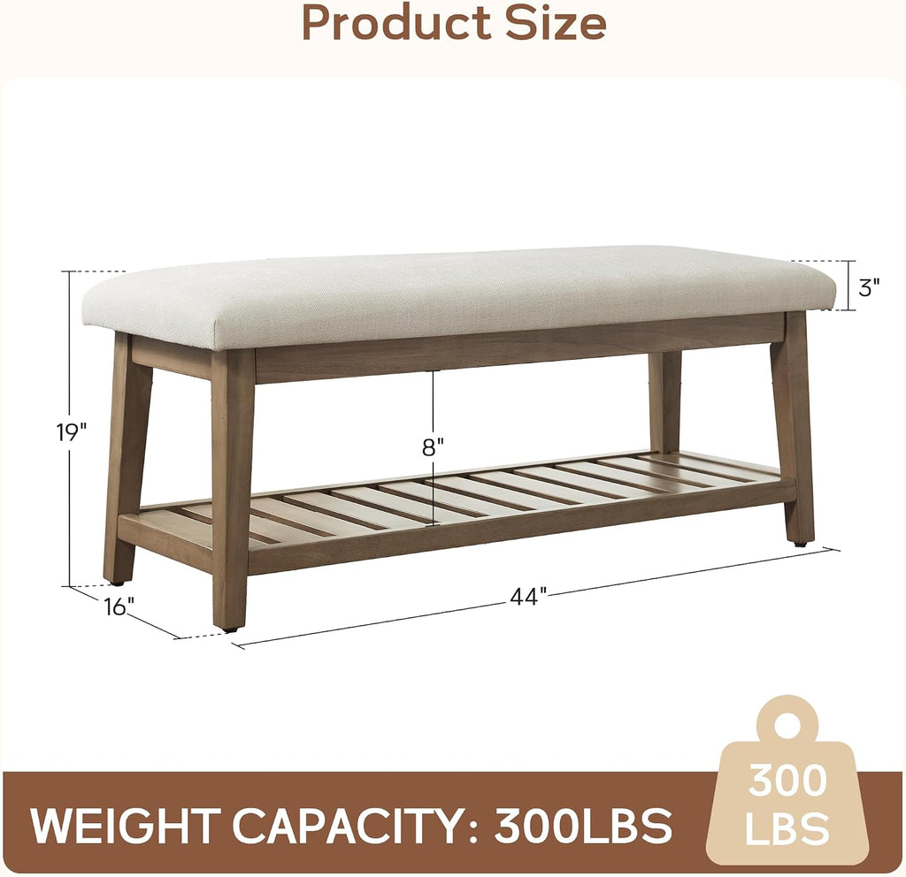 Beige Chenille Storage Shoe Bench