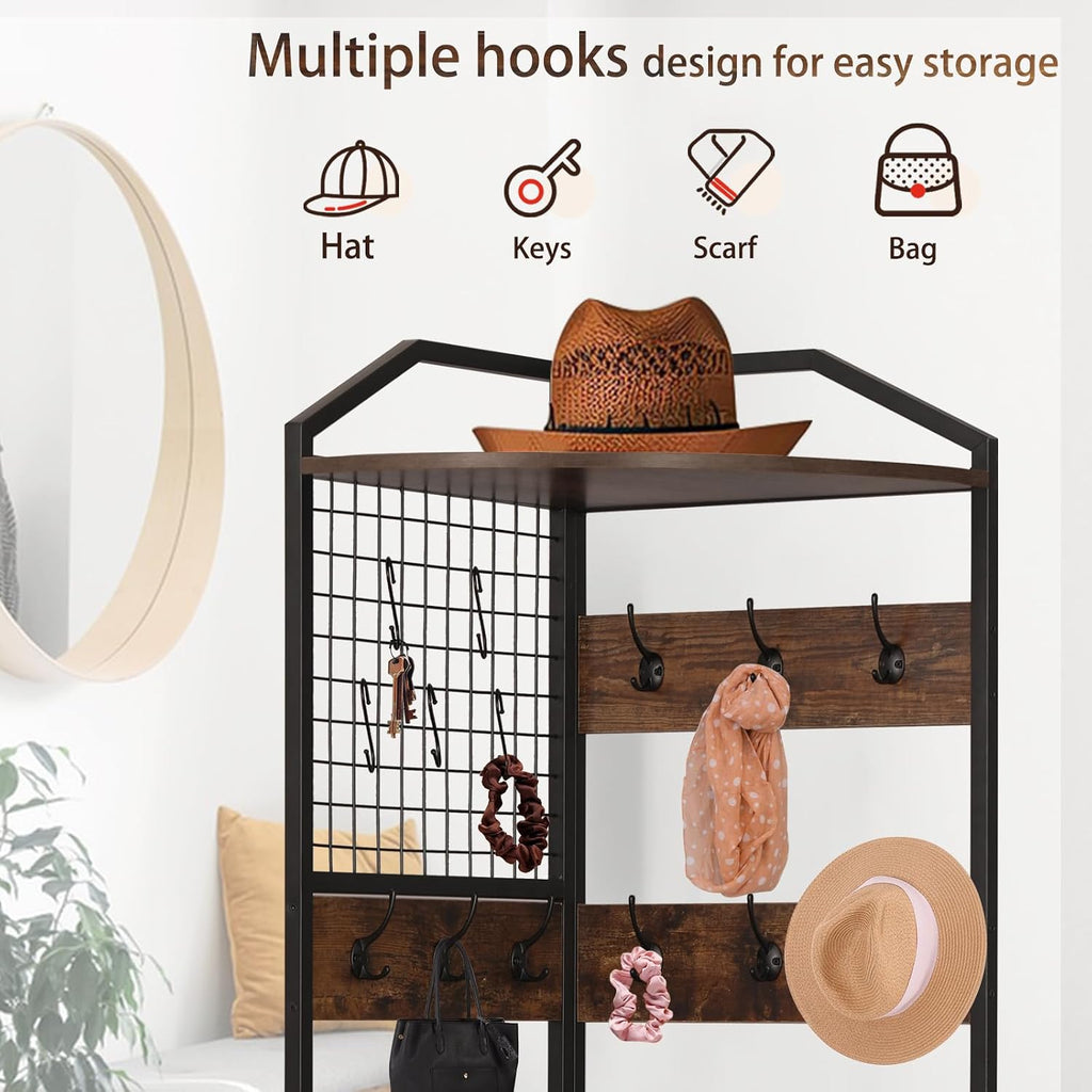 Corner Hall Tree Bench Shoe Storage Rack