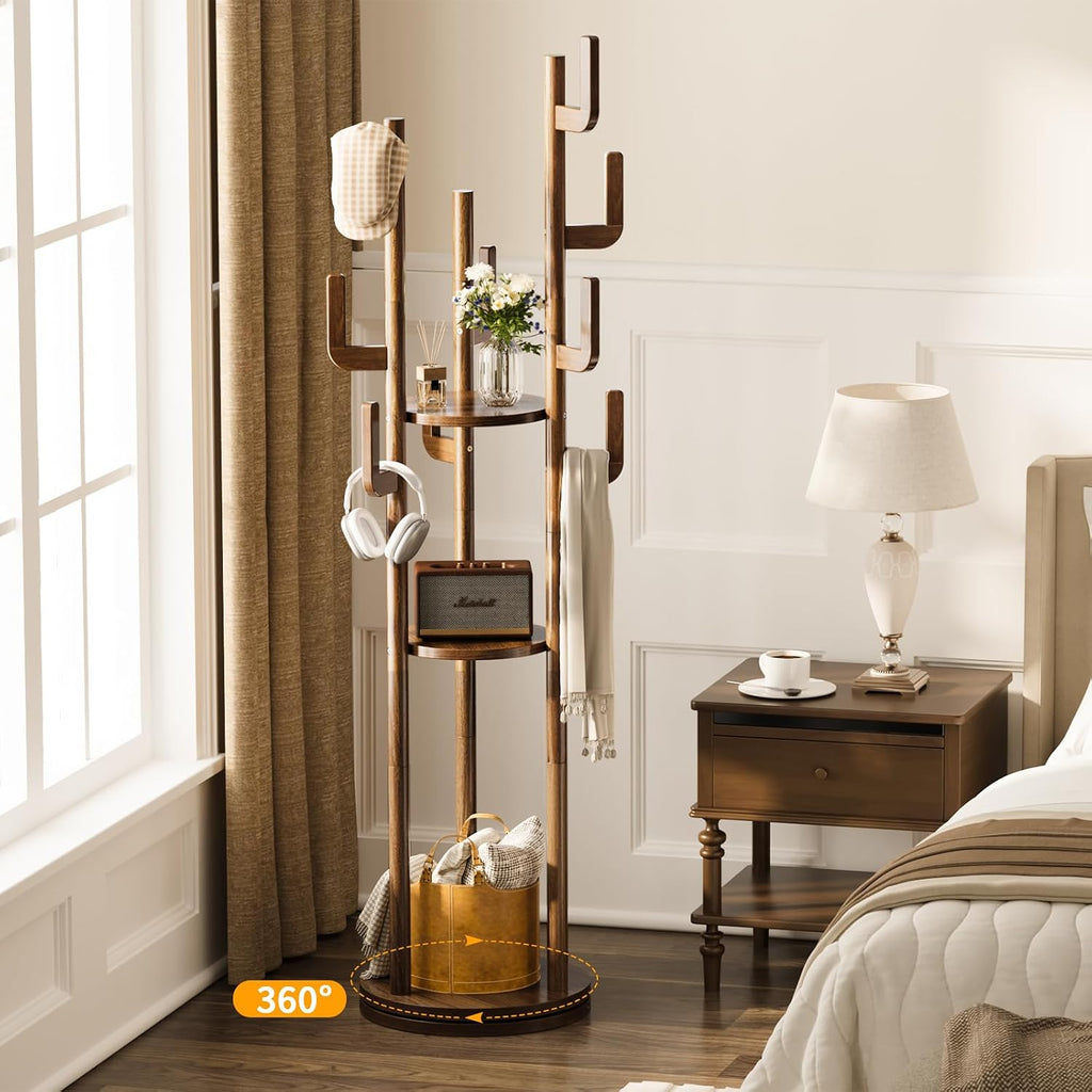 Solid Wood Rotary Coat Rack Stand