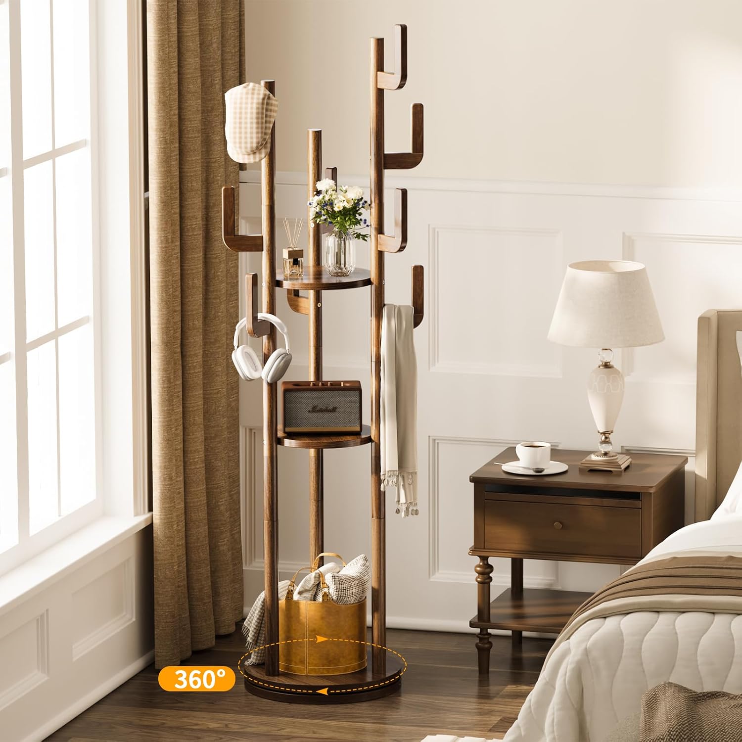 Solid Wood Rotary Coat Rack Stand