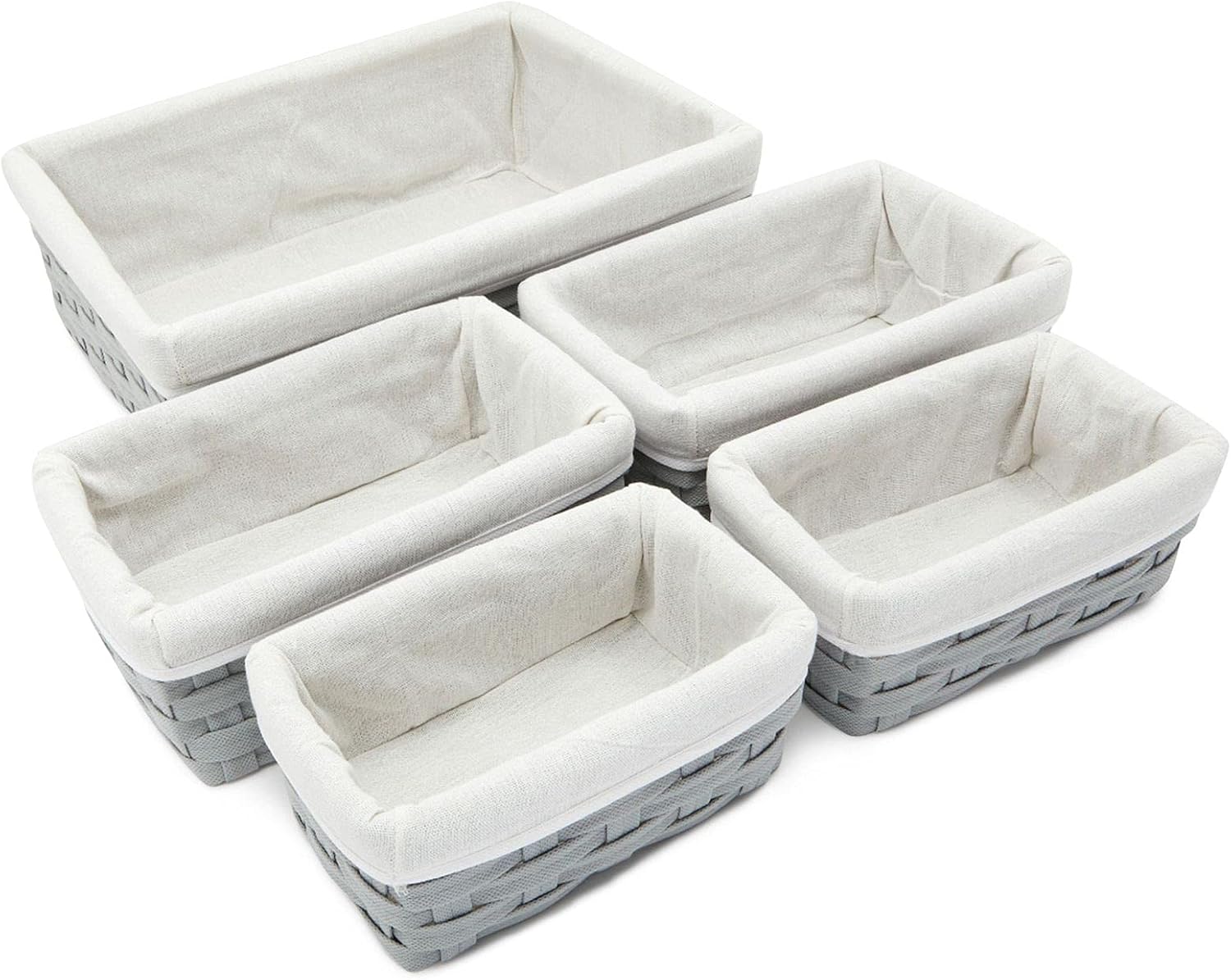 Gray Lined Wicker Nesting Baskets