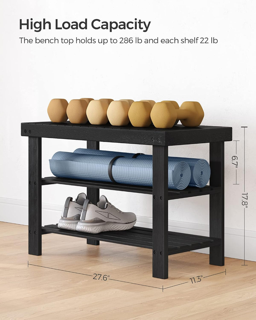 Ink Black 3-Tier Bamboo Shoe Bench