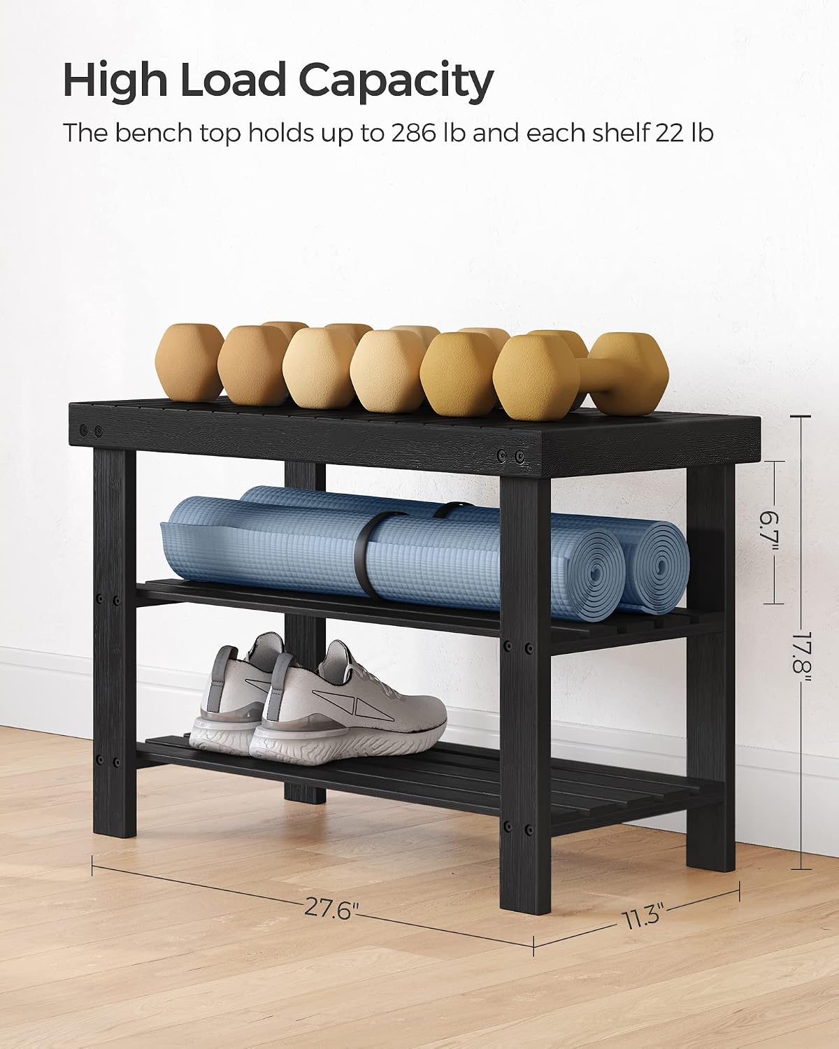 Ink Black 3-Tier Bamboo Shoe Bench