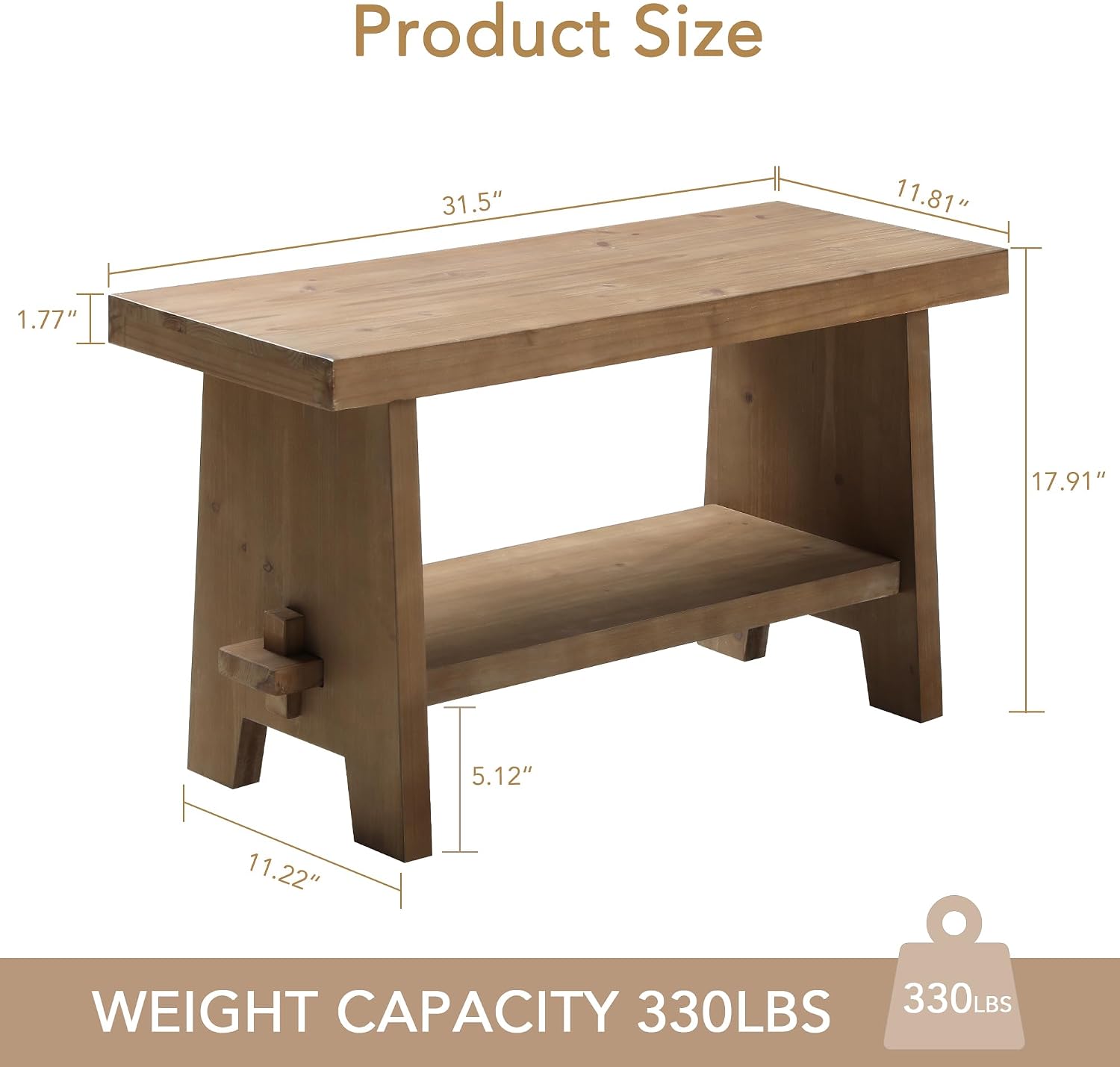 31.5" Brown Farmhouse Storage Bench
