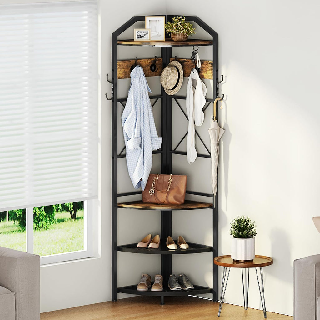 Brown Hall Tree Bench Coat Storage Rack