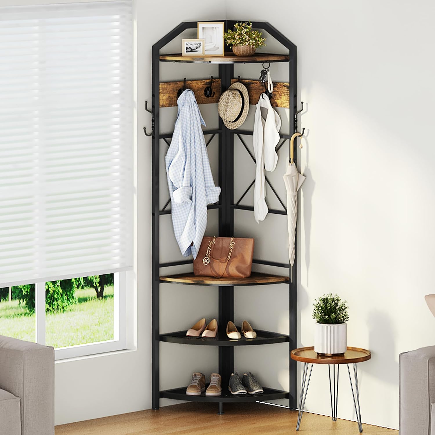 Brown Hall Tree Bench Coat Storage Rack