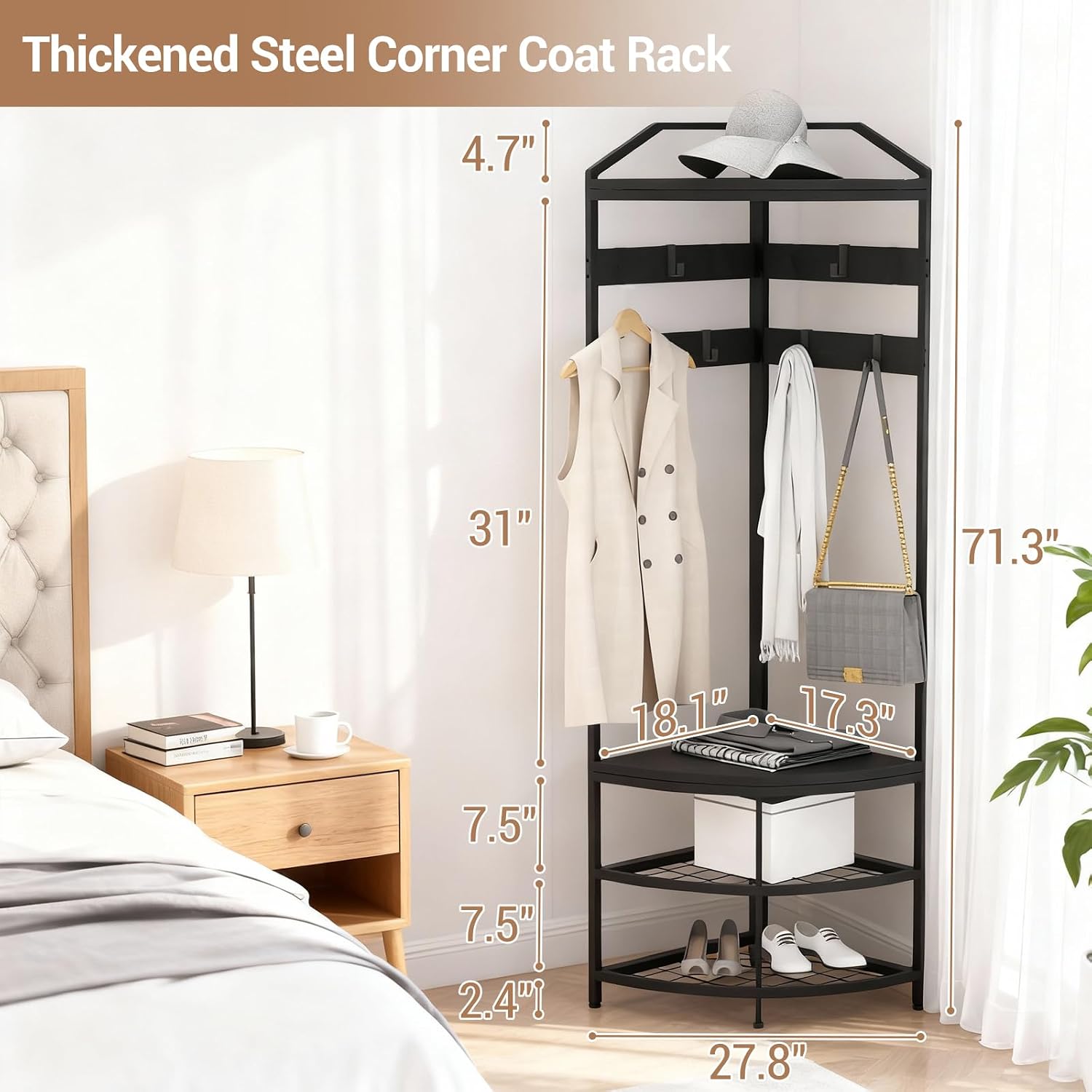 Black Metal Corner Hall Tree Rack