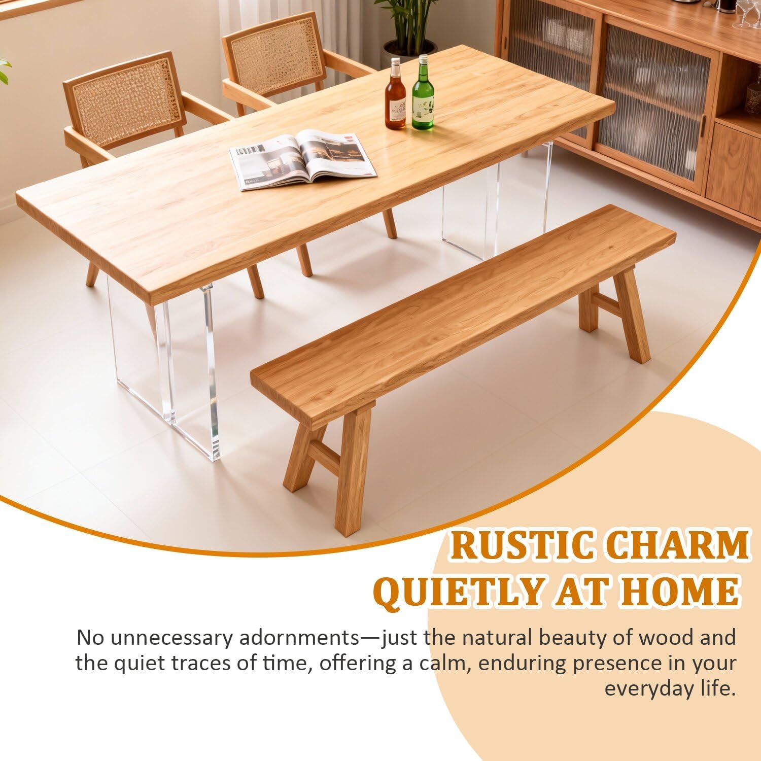 Natural Finish Rustic Elm 2-Seat Wood Bench