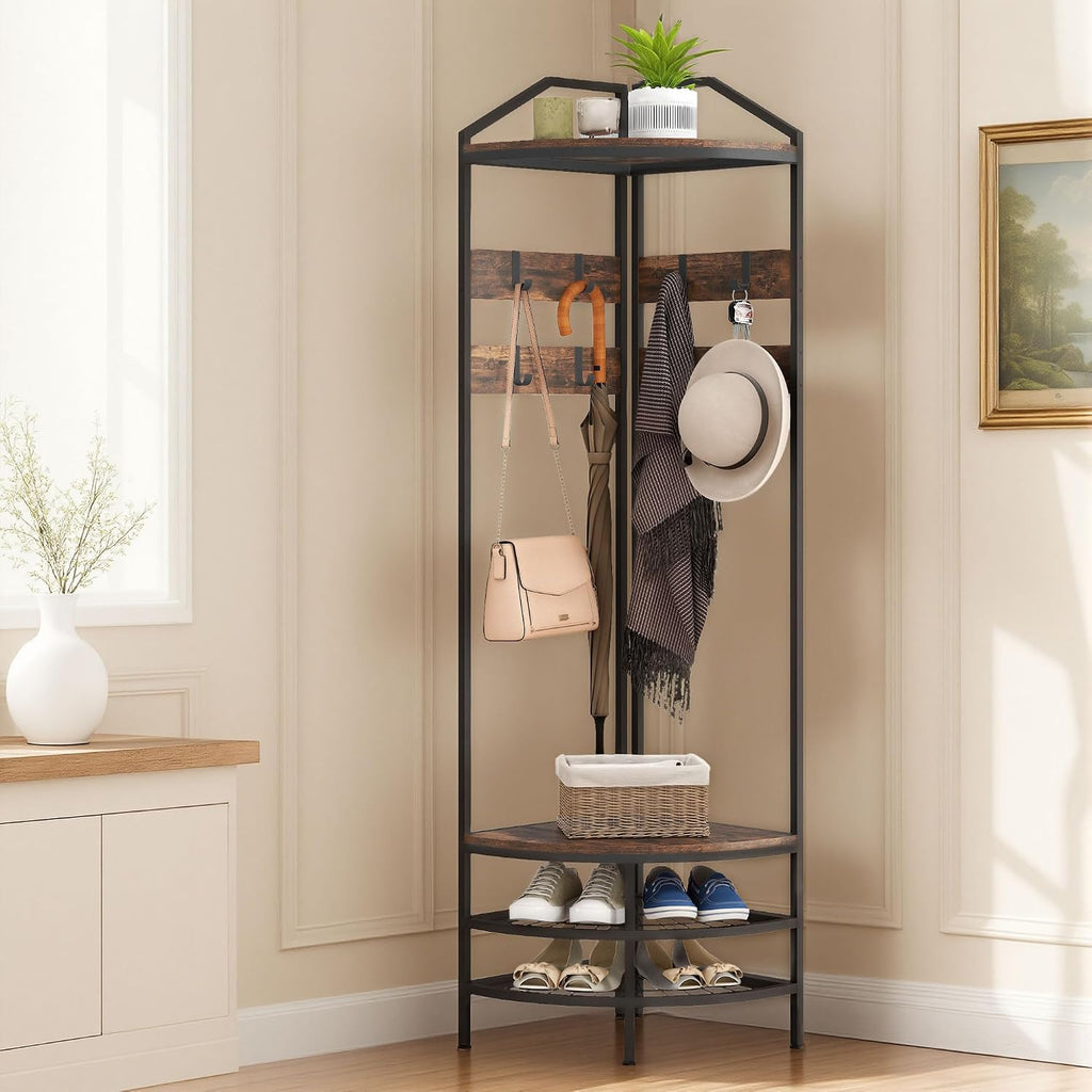 Brown Industrial Corner Hall Tree Rack
