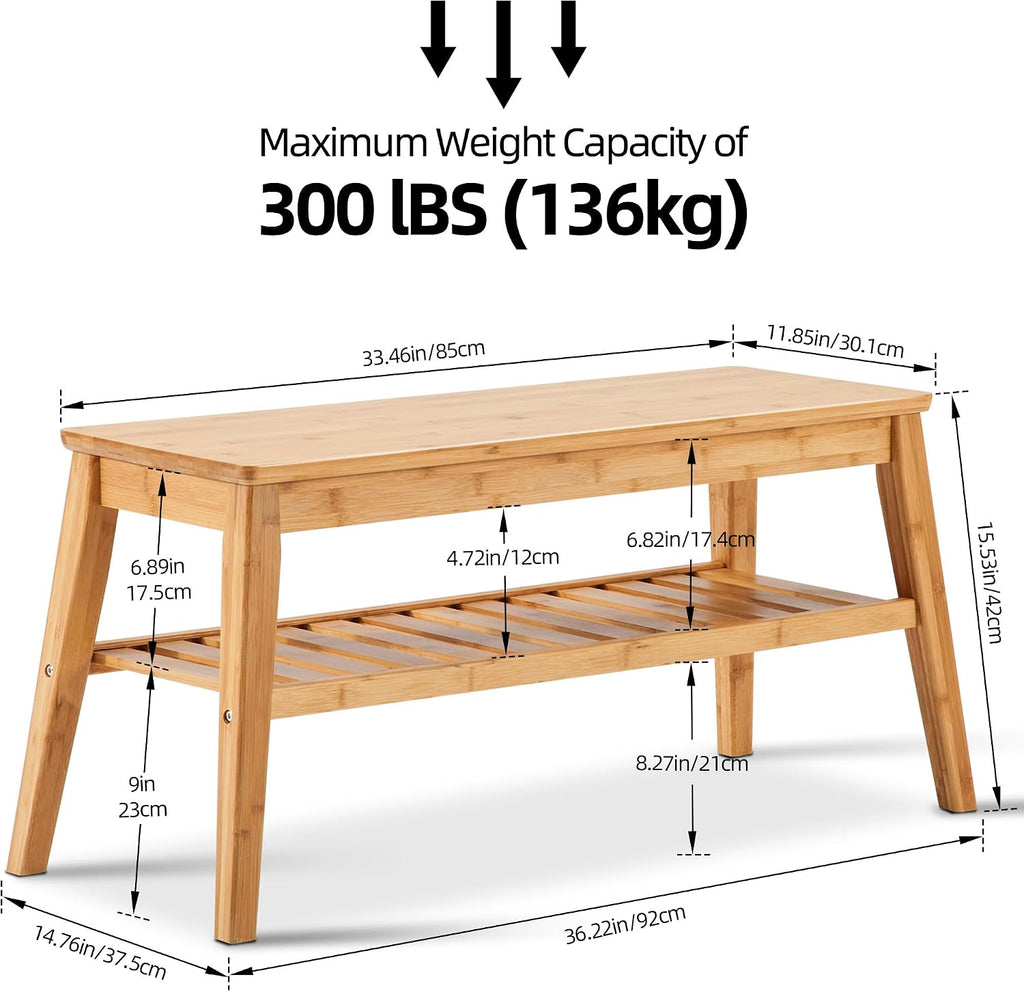 33.46 Inch Bamboo Storage Bench
