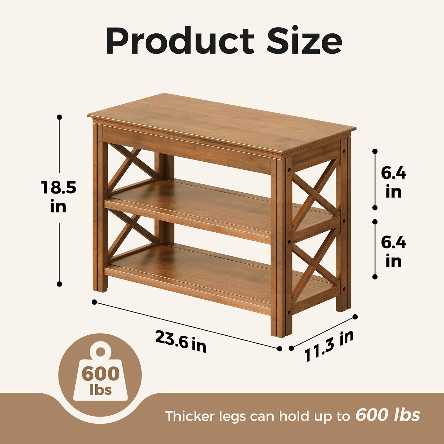 23.6" X-Brown 3-Tier Bamboo Shoe Bench