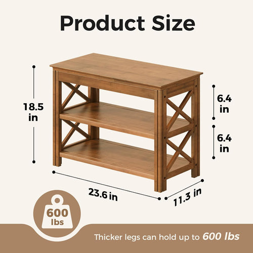 23.6" X-Brown 3-Tier Bamboo Shoe Bench