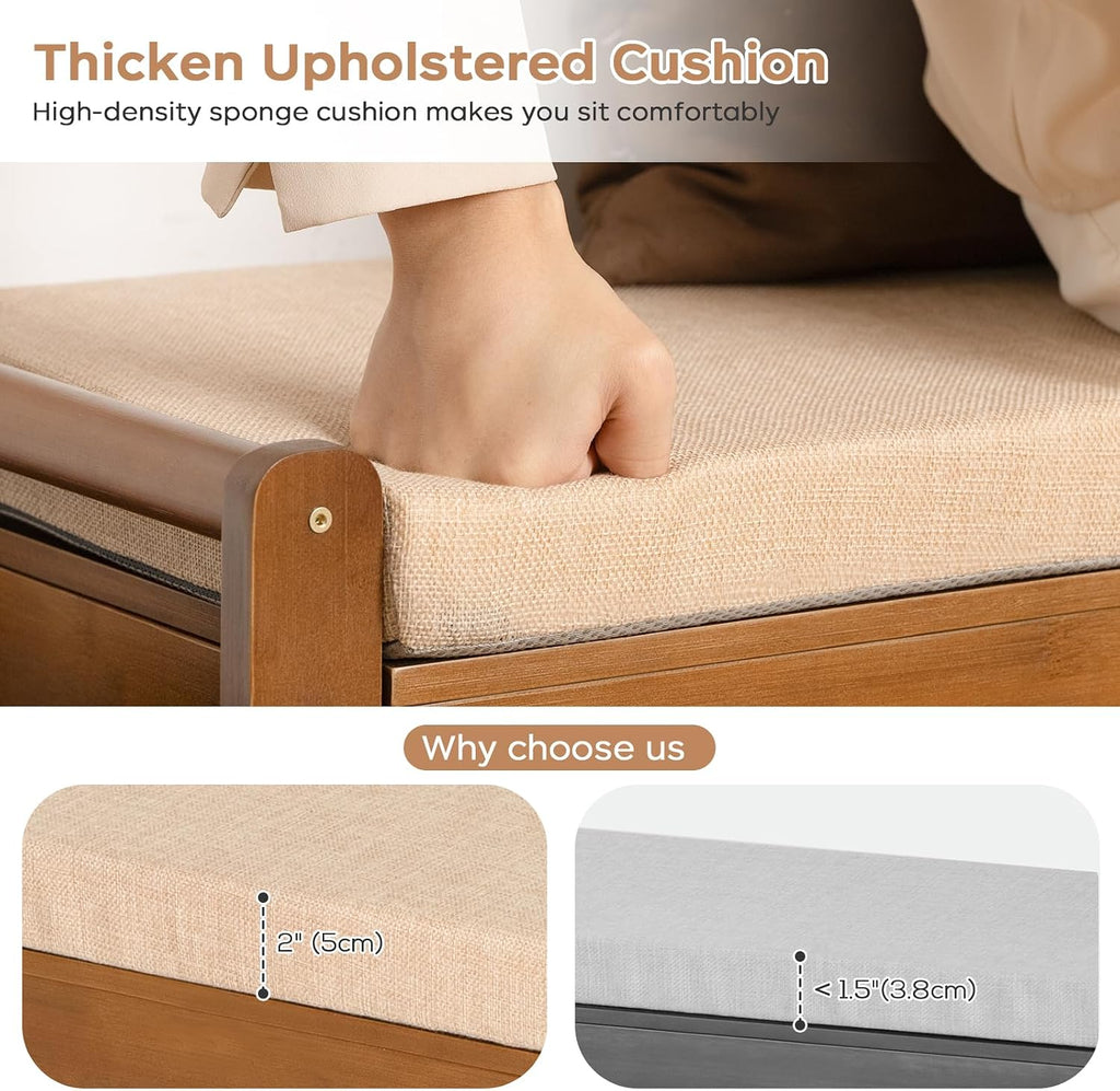 Bamboo Cushioned 3-Tier Entryway Shoe Bench