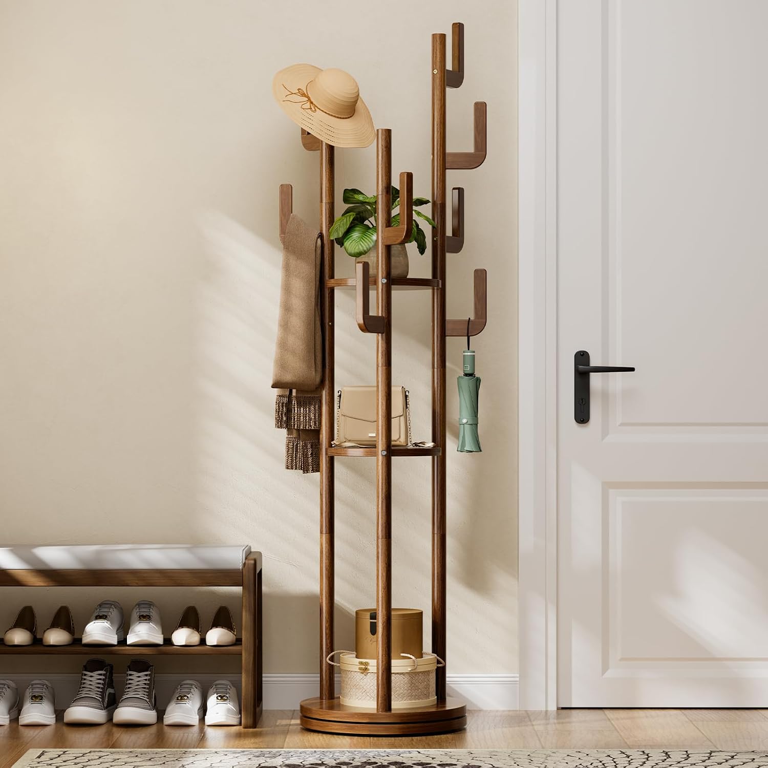 Solid Wood Rotary Coat Rack Stand