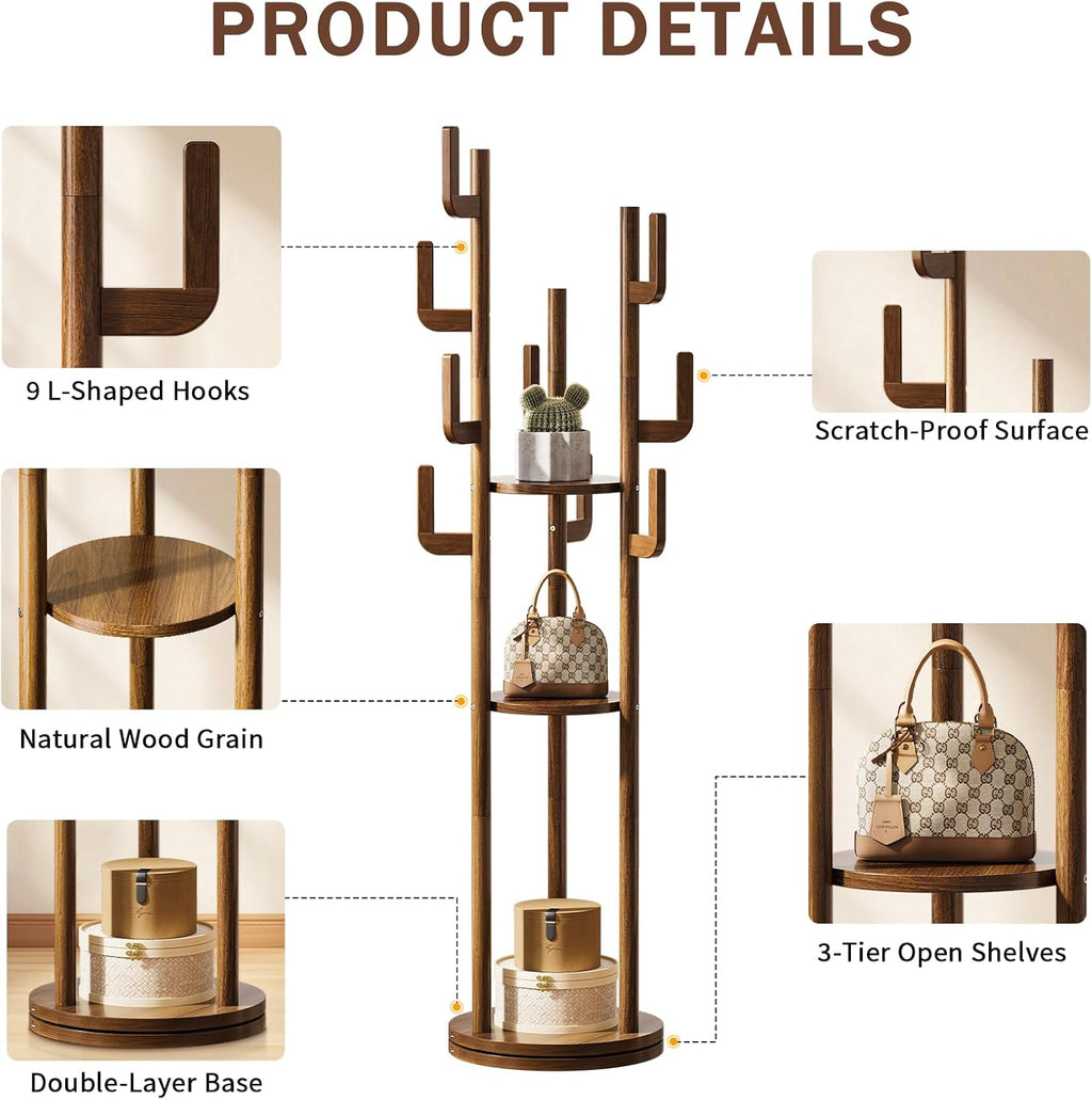 Solid Wood Rotary Coat Rack Stand