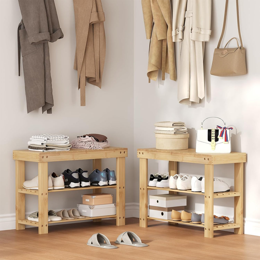 Brown 3-Tier Bamboo Shoe Bench
