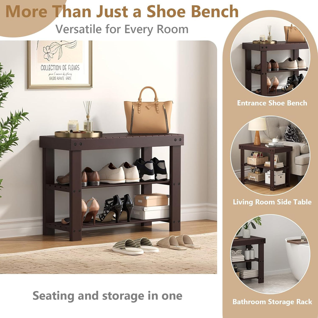 Brown 3-Tier Bamboo Shoe Bench