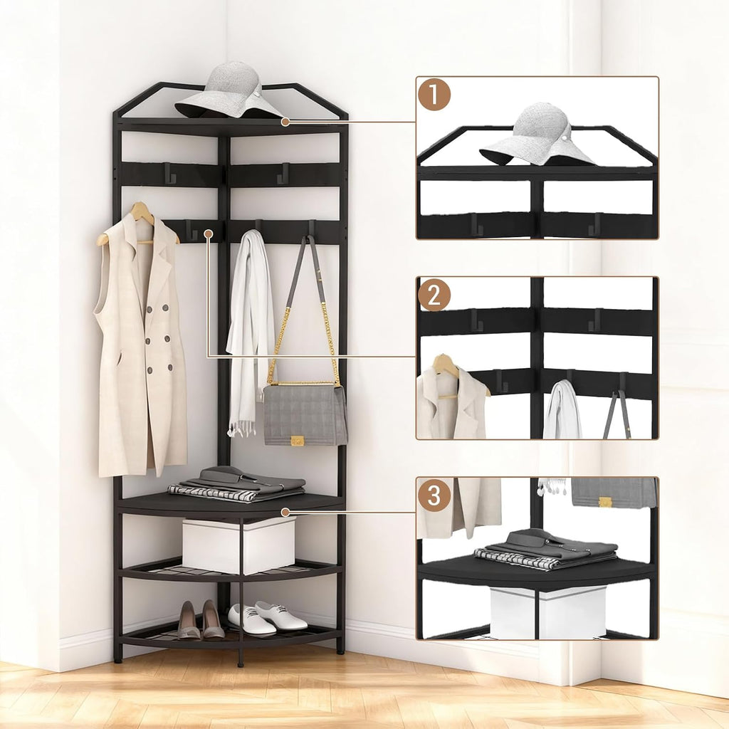 Black Metal Corner Hall Tree Rack