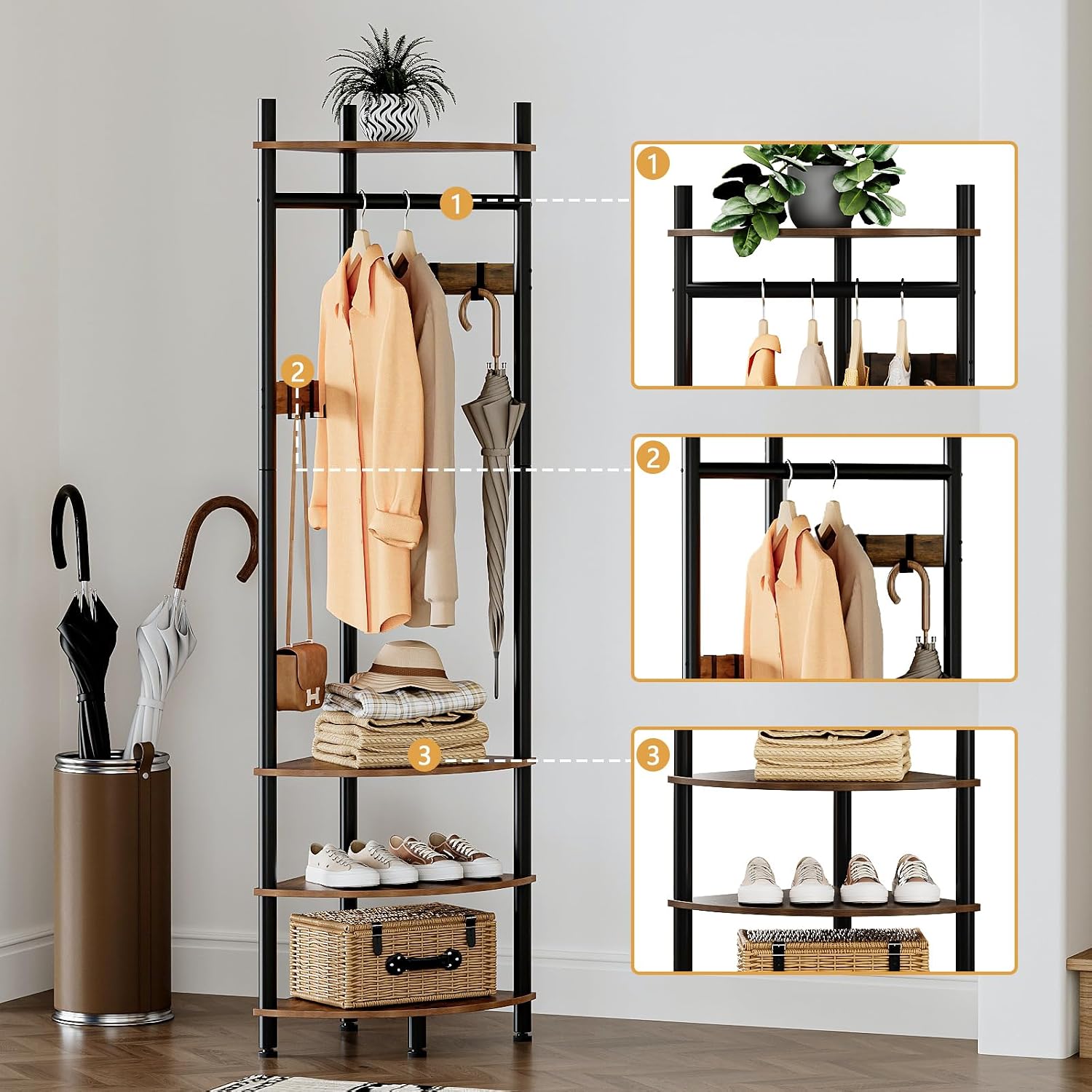 Brown Corner Hall Tree Coat Shoe Rack