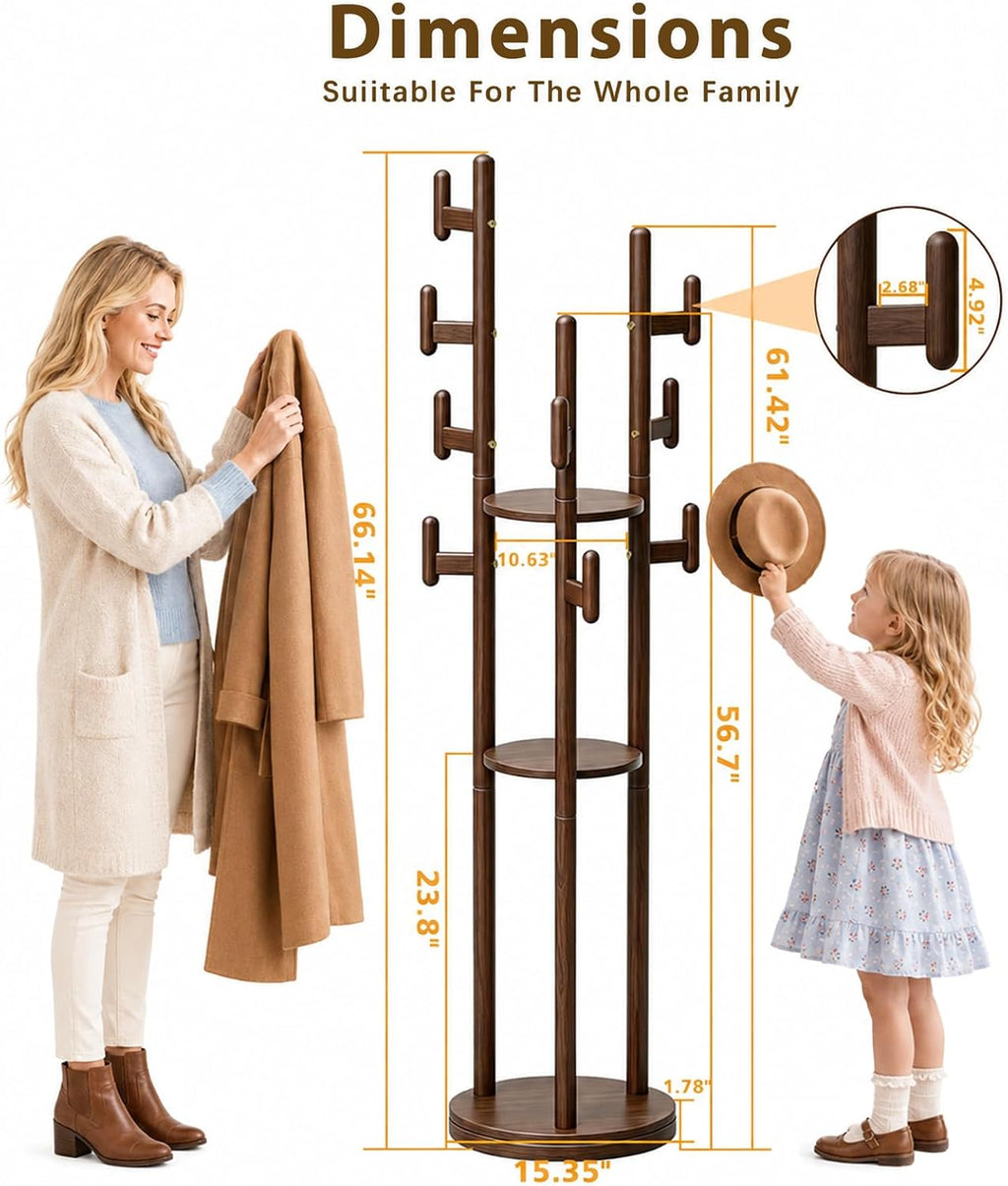 Solid Wood Rotary Coat Rack Stand