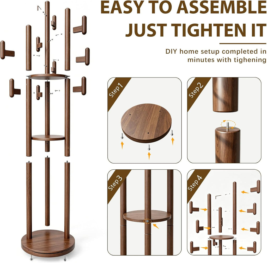 Solid Wood Rotary Coat Rack Stand