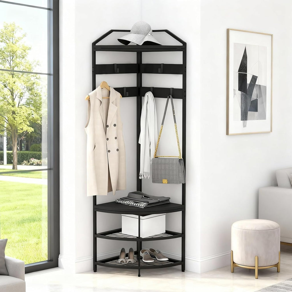 Metal Corner Hall Tree Shoe Coat Rack