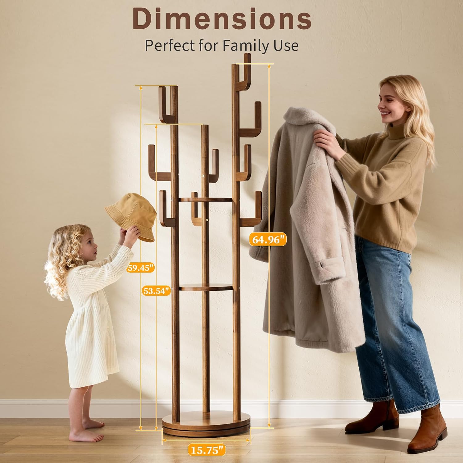 Solid Wood Rotary Coat Rack Stand