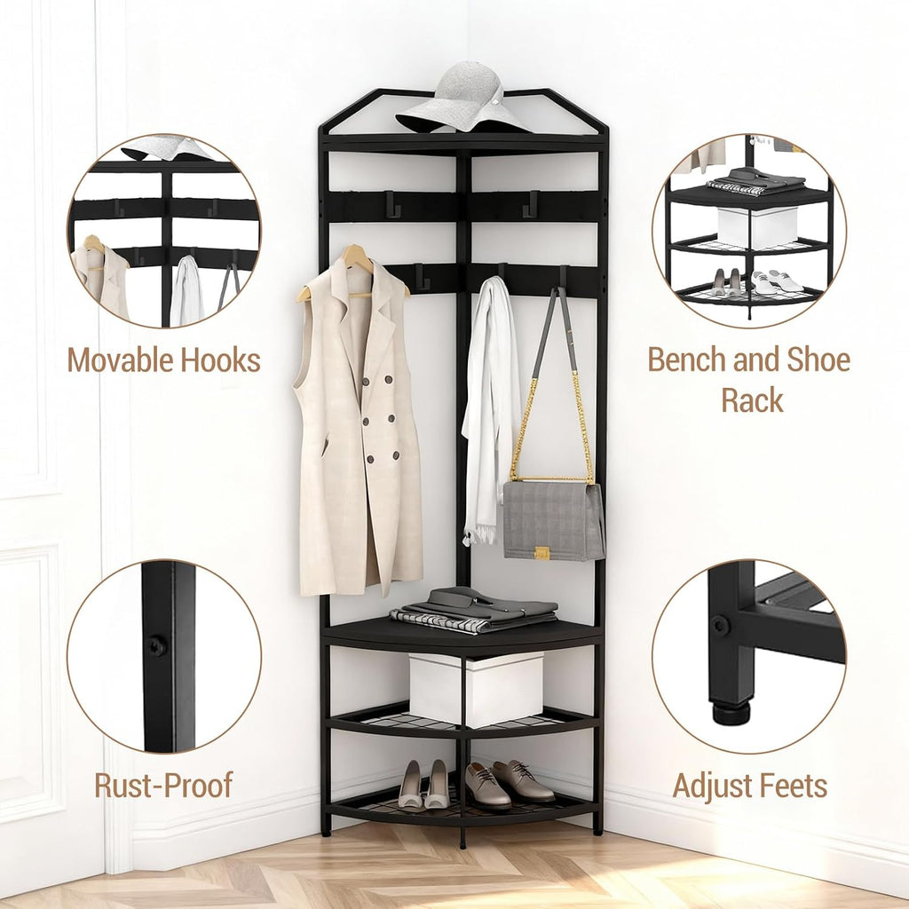 Black Metal Corner Hall Tree Rack