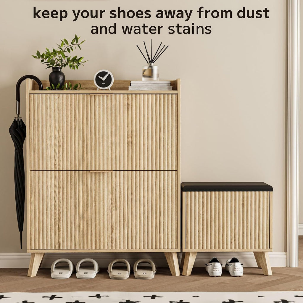 Fluted L-Shaped Storage Shoe Bench