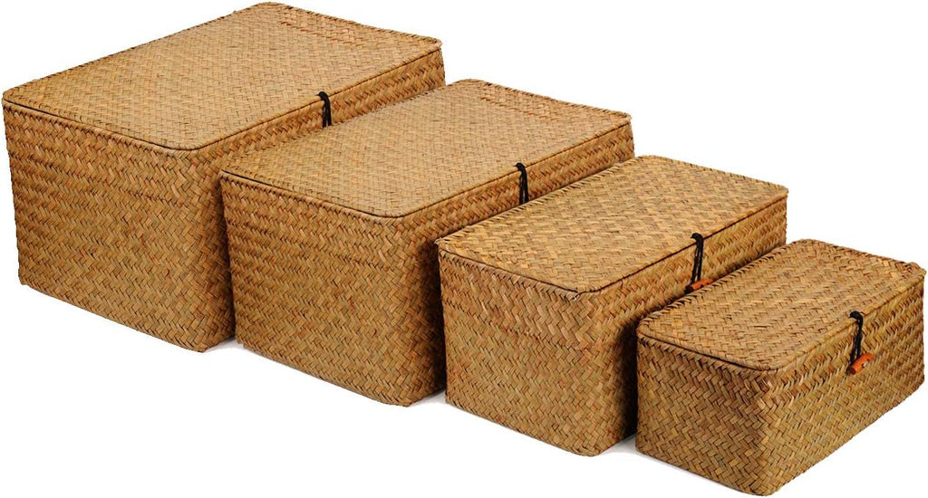 4 Pack Seagrass Storage Baskets with Lids