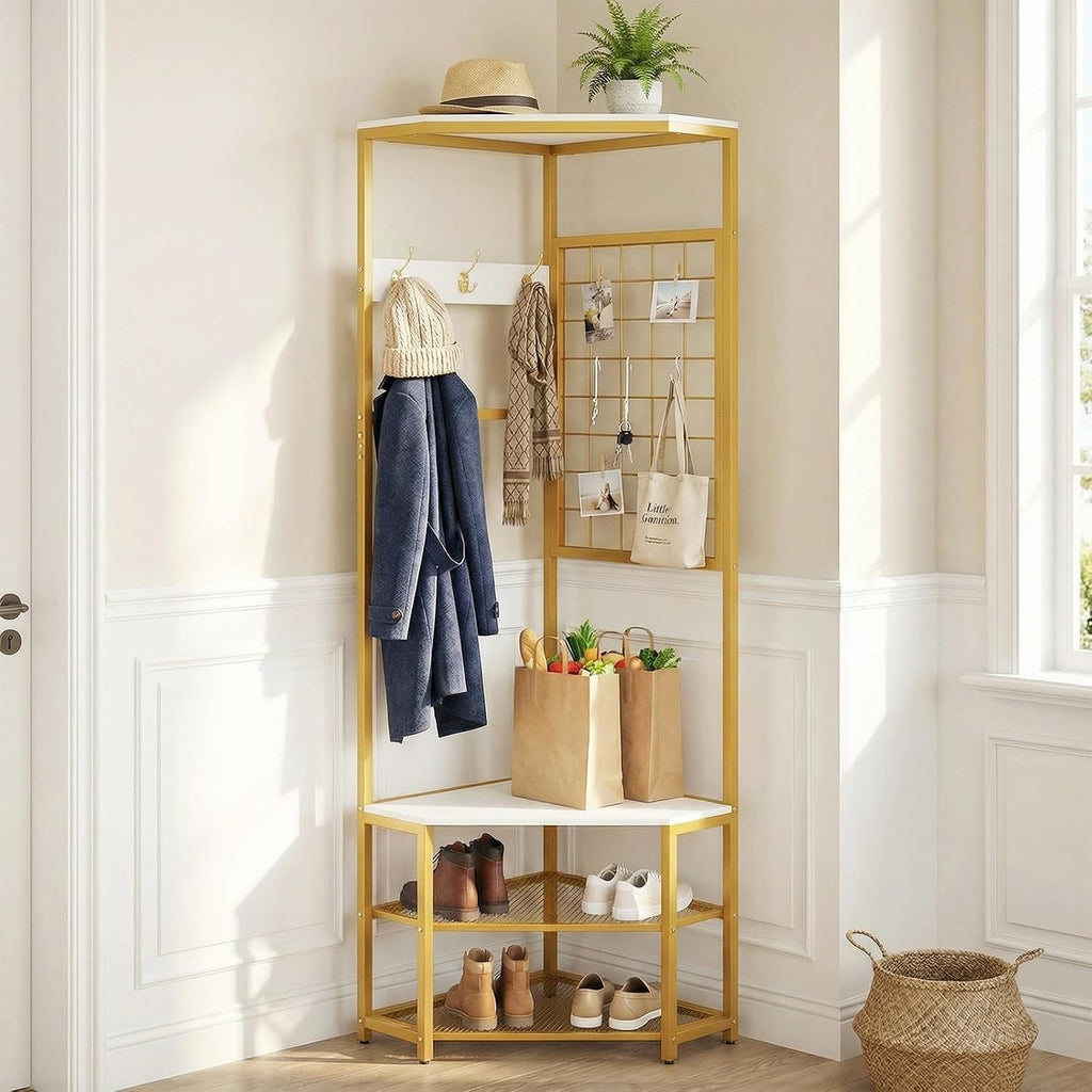 Corner Hall Tree Bench Shoe Storage Rack